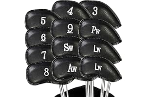 FINGER TEN Golf Club Headcovers Iron Synthetic Leather Deluxe Value 12 Pcs/Set, Golf Head Covers with Number Printed Durable Light for Men Women Universal Fit All Irons Clubs