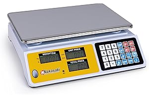 KNAKASAKI Báscula Comercial Profesional (40kg), Legal/Homologada para Frutería, Tienda, Bollería, Doble Display, Plataforma de Acero Inoxidable, Batería Interna Recargable, Balanza Digital