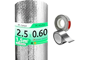 OPTIMER SYSTEM AISLANTE TERMICO MULTIUSOS PREMIUM| Reduce el Frio y el Calor |100% ALUMINIO|Aislante Termico para Ventana, Pared, Suelo, Techo, Coche, Garaje[ 0.60 X 2.5m+ (1,5m²) + 2 cintas adhesivas