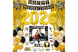 SXZGEA Silvester Deko 2026 Set, Neujahr Deko 2026 Schwarz Gold,Neujahrsdeko- Happy New Year Banner, 2026 Folienballons,New Year Fotorequisiten, Ballons, Silvester Party Supplies