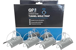 Opkill Professional Mole Tunnel Trap X4 (Kill and Catch Trap to Control Moles, Protects Lawns and Gardens, Durable, Rust-Free, All-Weather Design), Silver