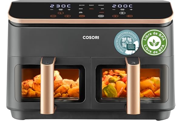 Cosori Freidora de Aire Grande con Doble Cesta 8,5L Air Fryer, Alta Pontencia y Velocidad, Max 8-10 Personas, 10 Funciones, A