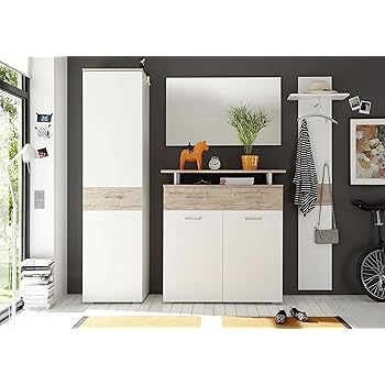 Mobile Ingresso Rodolfo AVANTI TRENDSTORE - Laminato Quercia Sonoma E Bianco, Con Specchio E Scarpiera - Foto 4