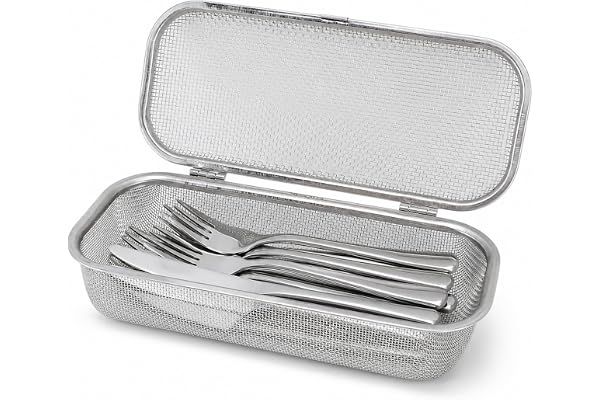 Diskmaskin Korg för små Föremål, Diskmaskin Pinnkorg, 304 Rostfritt Stål Rektangulärt Mesh Dränering Diskmaskin Silvervarhållare för Pinnar små Föremål (Stor)