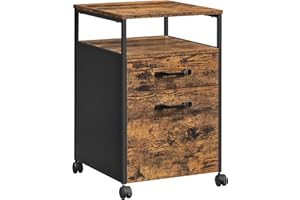 ‎VASAGLE VASAGLE Filing Cabinet, Mobile File Cabinet with 2 Drawers, Office Cabinet on Wheels, for A4, Letter-Size Hanging File Folders, Open Shelf, Steel Frame, Rustic Brown and Ink Black OFC71X