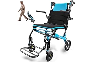 ‎WHLICKS Rollstuhl Faltbar Leicht 8,8kg mit Teleskopgriff, Reiserollstuhl Ultraleicht Faltbar Leichtgewicht, Tragbarer Transportrollstühle mit Faltbare Armlehnen und Fußstützen