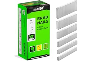 meite 18 Gauge Brad Nails, Assorted 4 Sizes (16,19, 25, 32, 38, 50 mm 1,000 Per Size) Galvanised Type 18G Brad Nails for Pneumatic, Electric Brad Nail Gun Nailer, Project Pack 6,000 Counts
