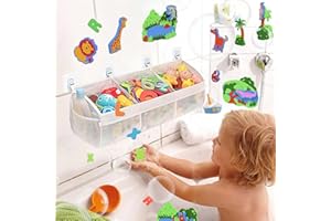 GADITIEK Bath Toy Storage Net, Bathtub Toy Tidy Hanging Organiser Bag, Bath Toy Holder Mesh Bags, 3 Compartment Horizontal Large Openings Bath Toy Organizer with 2 Side Pockets