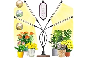 Garpsen Grow Lights for Indoor Plants, 80 LEDs Full Spectrum Led Plant Grow Light, 10 Dimming Level & 4 Heads Grow Lamp with Timer 360°Adjustable Gooseneck for Seedlings and Succulents