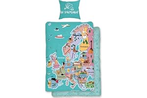 SkyBrands Pościel 135 x 200 cm 80 x 80 cm poszewka na poduszkę [bawełna] mapa świata UE pościel dziecięca zestaw pościeli dla dzieci w wieku szkolnym