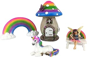 GlitZGlam Casa Fatata Arcobaleno a forma di Fungo -Set da 5 Pezzi - Un Set Casa Fatata in Miniatura per il tuo Giardino Fatato, firmata by