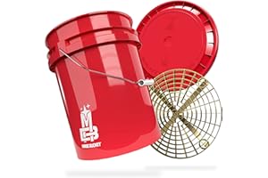 MAGIC BUCKET | Kit de lavage à la main pour voiture | Seau de lavage avec couvercle assorti de 5 GALLONES US env. 20 litres | Avec seau Grit Guard filtre | Kit de lavage rouge/doré