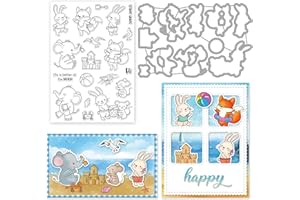 ORIGACH Summer Beach Animals Silicone Clear Stamp and Die Sets for Card Making, Stamp and Cutting Dies Set for DIY Craft Scrapbooking,DIY Embossing Photo Album Decorative Craft