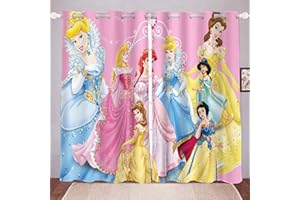 Bfrdollf Set di tende oscuranti per camera da letto, stampa 3D, sirena Ariel Bella Cenerentola, per cameretta dei bambini (4,100 x 140 cm (larghezza x altezza)