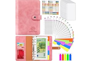 AOCII Feuilles de Budget Planner, Enveloppe Budget, Carnet Enveloppe Budget avec Pochette PVC Zippées, Classeur A6 Budget, Organisateur Budget avec Stickers, Fermeture Boucle Magnétique (Rose)