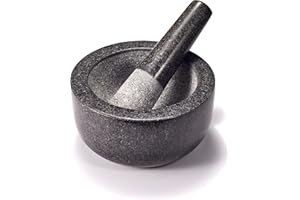 Supremery Juego de mortero y mortero XXL de granito, 16 cm de diámetro, para especias, pesto, hierbas, triturador, 16 cm de diámetro