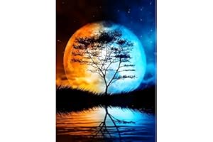 Bowetile 5D Luna DIY Diamond Painting Kit Completo, Kit Completo Fantasia Albero Diamond Painting Per Adulti, Riflesso Diamant Painting Per Adulti, Decorazioni Per Casa 30x40 cm