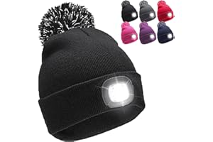 ONLYBEE Kids Boys Girls Winter Bobble Hat with Rechargeable LED Head Torch Light 6 Colours
