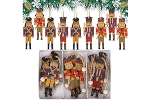 Jodsen Świąteczne dekoracje z dziadkiem do orzechów, 9 szt., drewniane ozdoby choinkowe, mini dziadek do orzechów, żołnierz, wiszące wisiorki, ozdoby, figurki króla lalek, dekoracja na Boże Narodzenie