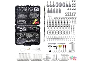 SOUUXIU 183pcs Fishing Accessories Kits, Bass Trout Fishing Tackle Kit with Jig Heads Hooks Swivels Weights, for Freshwater and Marine Fishing