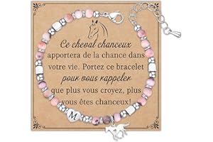 Astellea Bracelet en Pierre Naturelle avec Pendentif Cheval, Initiales lettres Bracelet pour Fille Femme, Bijoux Personnalisés pour Les Amateurs de Chevaux Amis Famille Collègues