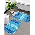 Saral Home Microfiber Striped Rectangle Shaped Anti-Skid Bath Mats | Soft & Super Absorbent Mats for Shower | Washable, Non-Slip & Quick-Drying Mats, 35x50 CM | Pack of 2 (Turquoise)