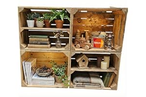 teramico Lot de 4 caisses en Bois d'occasion Vintage - Caisses à Fruits/vin d'origine de la Culture fruitière avec Compartiment de Rangement - 50 x 40 x 30 cm - Lot de 4-2 étagères Longues