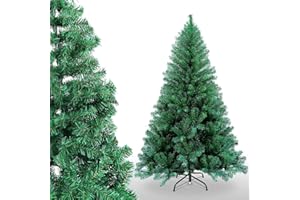 GREAT AIGOO Árbol de Navidad Artificial, Árbol de Navidad 120cm/150cm/180cm/210cm, de PVC difícilmente inflamable, Montaje rápido, Plegable, Incluye Soporte de Metal (150 CM, Árbol PVC Verde)