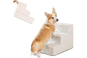 PRIORPET Schody dla psa na sofę, 3 stopnie, schody dla psów z pianki o wysokiej gęstości, dla małych psów, bezpieczne i stabilne stopnie dla zwierząt domowych, zdejmowana, nadająca się do prania pokrowiec,