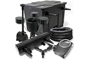 SunSun Kit complet: CBF-350 Filtre de bassin jusqu'à 12000 L, CTF-8000 pompe 8000l/h 70W, CUV-236 lampe uv 36W, 25m Tuyau 25mm, CSP-250 Écumeur 2500l/h, HJ-943 fontaine 800l/h, Y-distributeur