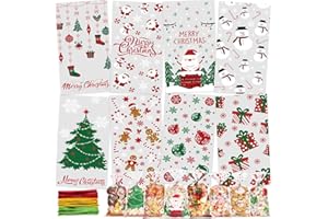 ECtury 120 Sachet Biscuit Noel, 8 Styles Sachets Transparents pour Biscuits, sachets Bonbon Noel, Plastique Transparent Gateau noel