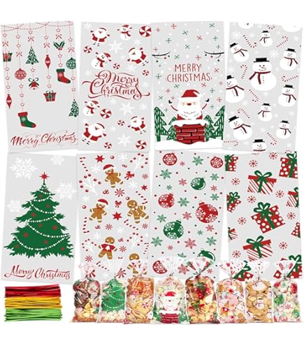 Sachet Biscuit Noel Etoile, 100pcs Sachets Transparents Pour