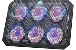 VOXON Laptop Cooling Pad, 12"–19" Laptop Cooler with 6 Quiet Red LED Fans at 1400RPM, 2-Level Adjustable Stand, USB Powered, Extra USB Port, Ultra Slim Laptop Cooling Stand for Gaming and Work