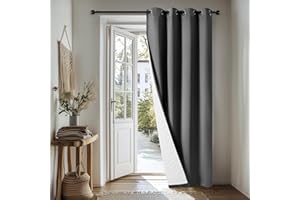 Deconovo Tenda Oscurante Termica con Occhielli – Pesante, Doppio Strato Isolante per Freddo e Caldo, Antivento, per Finestre e Porte, 140x260 cm, Grigio Scuro Retro Bianco, 1 Pannello