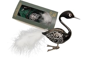 Krebs Glas Lauscha - dekoracja choinkowa - łabędź ze szkła - kolor: czarny - rozmiar: 9 cm + 5 cm prawdziwe pióro