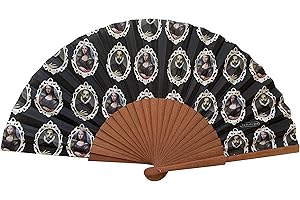 Tusitala Barcelona Handfächer Gespräche - Aus Holz und Baumwolle - 100 % spanisches Handwerk - Inklusive natürlicher Jutetasche - Handgefertigtes Modeaccessoire - 23 cm.