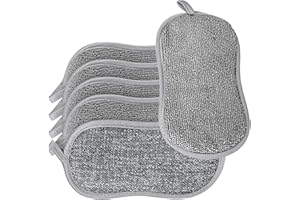 HINGTTRAUM 6 Estropajos Cocina Reutilizables de Doble Cara – Estropajo de Microfibra Lavable para Fregar Vajillas, Ollas y Superficies, Ideal para Cocina y Baño (Gris)