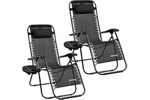 Rainberg Zero Gravity Chair, Heavy Duty Textoline, Outdoor & Garden Sunloungers, Reclining & Folding Chair with Cup Cup And Phone Holder Plus Headrest Pillow