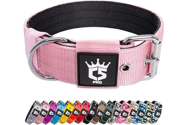 TSPRO Collier Tactique pour Chien avec Boucle en Métal, Collier Réglable pour Chien, Largeur 3,8 cm, Résistant et Confortable pour Les Chiens de Taille Moyenne à Grande (Rose M)
