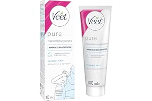 ‎VEET Veet Pure Haarentfernungscreme für Bikinizone & Achseln - Enthaarungscreme für sensible Haut - 100 ml Tube mit gewölbtem Applikator & Spatel