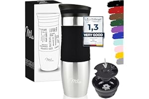 Milu Tazza termica da viaggio per caffè 370ml 450ml - 100% a Prova di perdite - Isolata Tazza di caffè e tè da portare via Tazza Termica da bere in acciaio inossidabile - Caldo e freddo (Nero, 450ml)