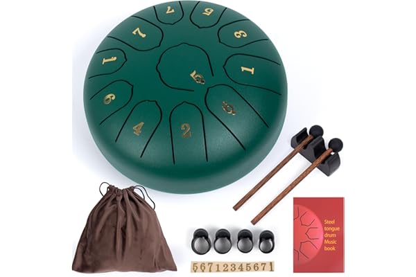 Amkoskr Tambour à pluie pour l'extérieur, 15,2 cm, 11 notes, en acier, pour yoga, méditation, éducation musicale, cadeau, vert