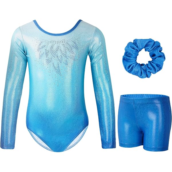 Runhomal 3 Pièces Enfant Fille Justaucorps Short Gym Brilant Avec