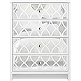 Galano Iris 4-Drawer Chest – Modern Storage Cabinet with Mirrored Drawers for Bedroom, Entryway, or Living Room – White