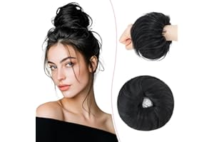 SEGO Pro Chignon Postiche Cheveux Naturel Humain Postiches Donut Chignon Chouchou Faux Chignon Elastique pour Femmes Fille Raides #1 Noir de Jais (25g)