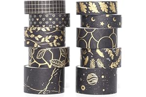 YUBX Kreatives Washi Tape Set 10 Rollen Goldfolie Druck Dekorative Abdeckbänder für Kunst, DIY Handwerk, Journals, Planer, Scrapbook, Verpackung (Gold Dunkel)