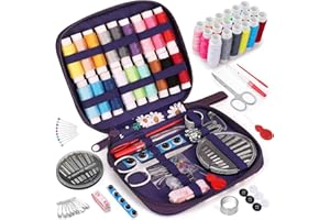 Coquimbo Kit Costura con 85 Costurero Accesorios, Incluye 18 Bobinas de Hilo, Mini Kit de Costura Completa para Principiantes, Viajeros, Niños y Amigos Usar en Casa, Viajes y Emergencias(Morado)