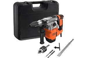 BLACK+DECKER Taladro percutor SDS+, motor de 1250W, 3 modos de funcionamiento, fuerza de impacto de 3,5J, incluye brocas y cincel, BEHS03K-QS