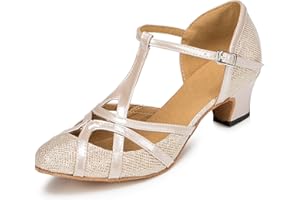 MINITOO Damen Glitzer Salsa Tango Ballsaal Latin Tanzschuhe t-Strap Geschlossen Abend Party Hochzeit Schuhe