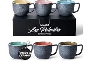 MIAMIO - 6 x 470 ml Coffee Cups/Mug Set/Coffee Cup Large/Modern Stoneware Coffee Mugs - Las Palmitas Collection